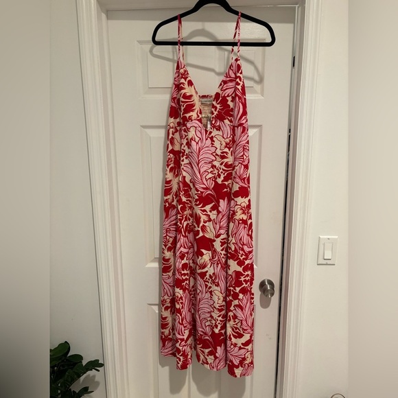 Abercrombie & Fitch Beaded Flowy Midi Dress Linen Blend Floral Size Large  NWT - Picture 8 of 15